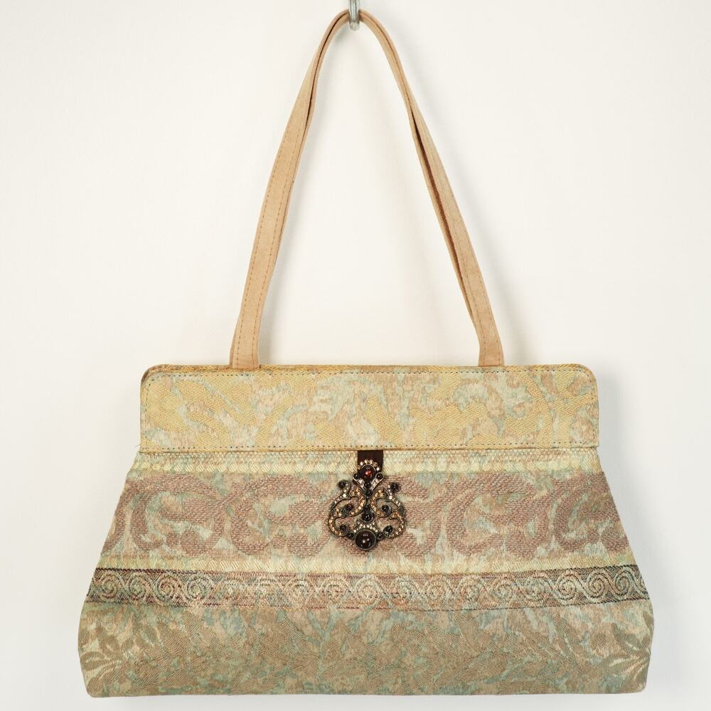 Rafiq Chaurdry Handbag Women Neutral Tone Floral Tapestry Purse Shoulder Bag